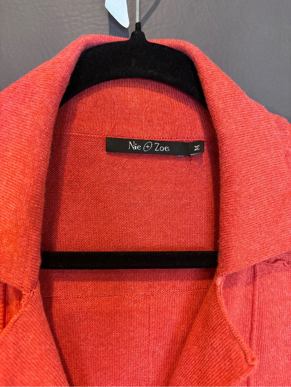 NIC+ZOE women’s size Medium knit jacket/cardigan in a bright coral-red color.
